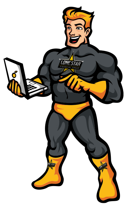A superman holding a laptop, with white background